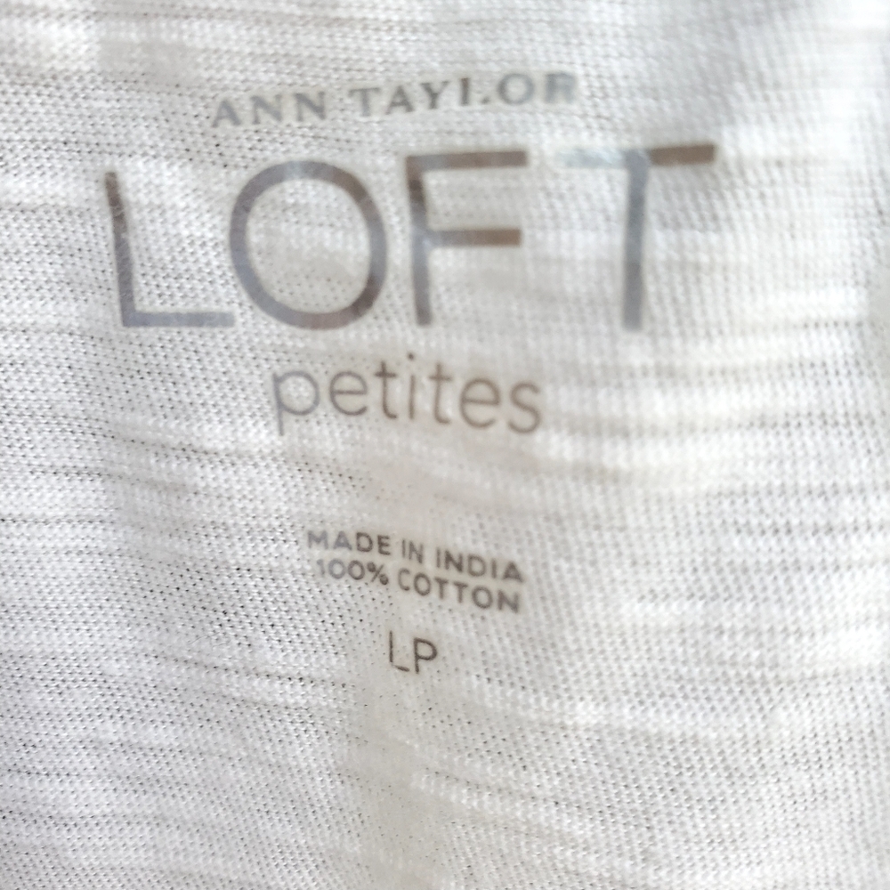 LOFT Cotton Short Sleeve Tshirt Embellished Mother Of Pearl Beada Large Petite - Picture 2 of 4